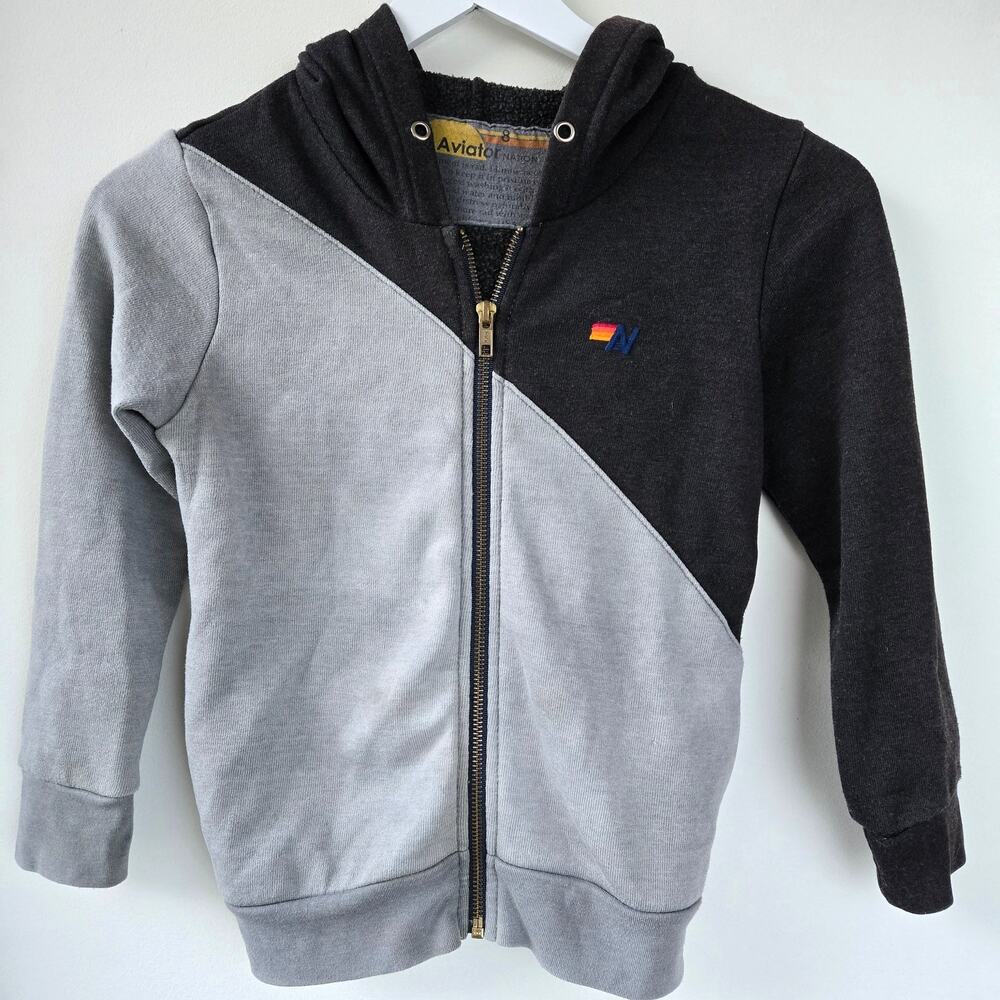 Aviator Nation Kids Glider Zip Hoodie Black Gray Youth Size 8 Boy Girl Sold Out